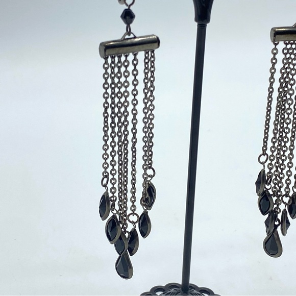 Gunmetal Black Crystal Earrings Chandelier Dangle Drop Clip On Non Pierced Goth - Picture 2 of 5